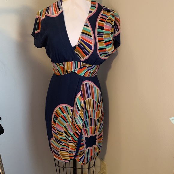Tibi Dresses & Skirts - Tibi Silk Floral Navy Faux Wrap Dress - Size 4